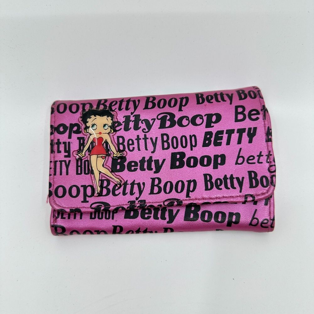 Y2K Betty Boop Wallet Pink‎ Faux Leather Money Card Holder Metallic Indie Sleeze